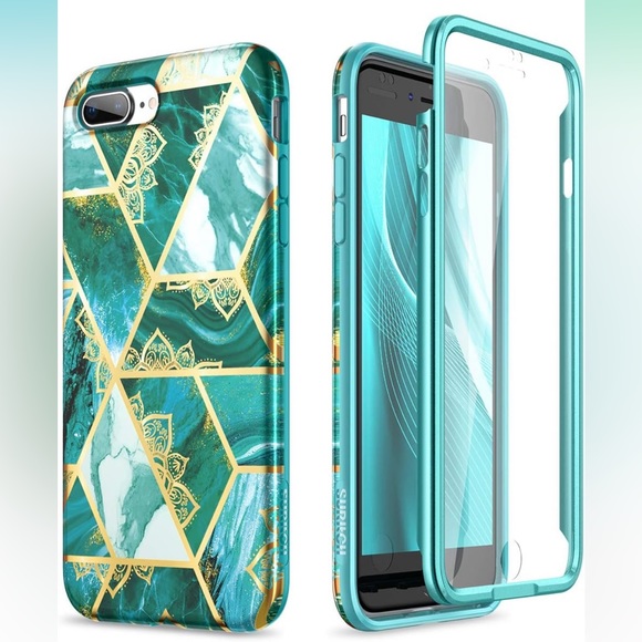 SURITCH Case for iPhone 7 Plus/iPhone 8 Plus, Gold Mandala/Green Marble - Picture 1 of 15